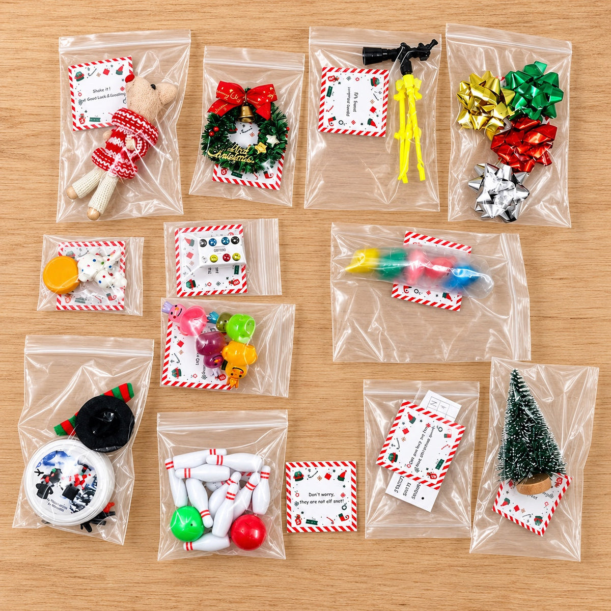 Individually packaged Christmas activity cards and miniature props
