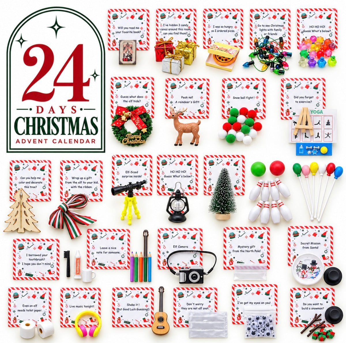 Christmas elf activity kit props and activity cards